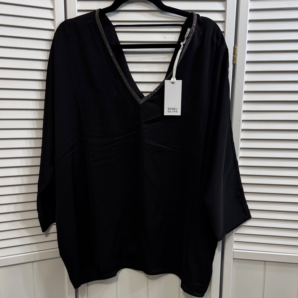 Rose & Olive Black V-Neck Blouse